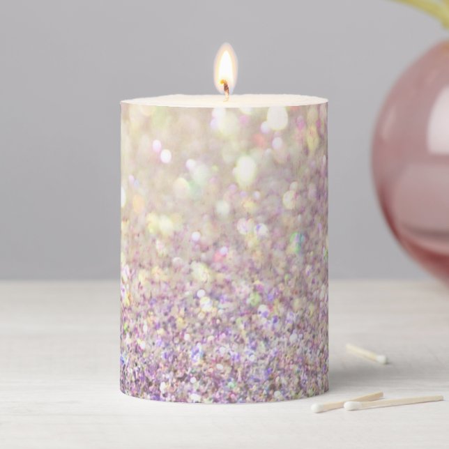 Rose Lilac Pearl Glitter Pillar Candle (In Situ)