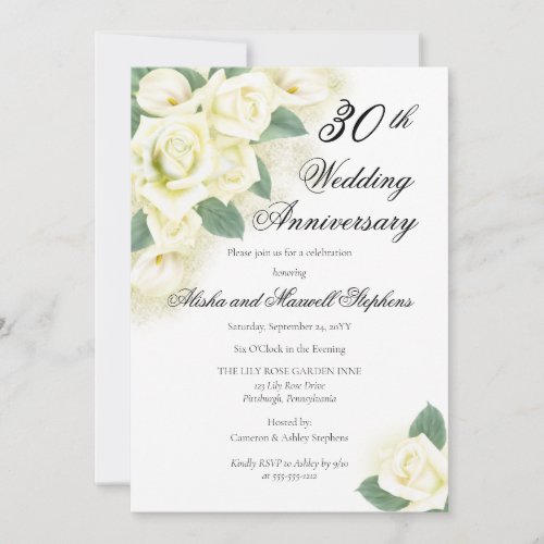 Rose  Lily  Floral 75th Wedding Anniversary Party Invitation