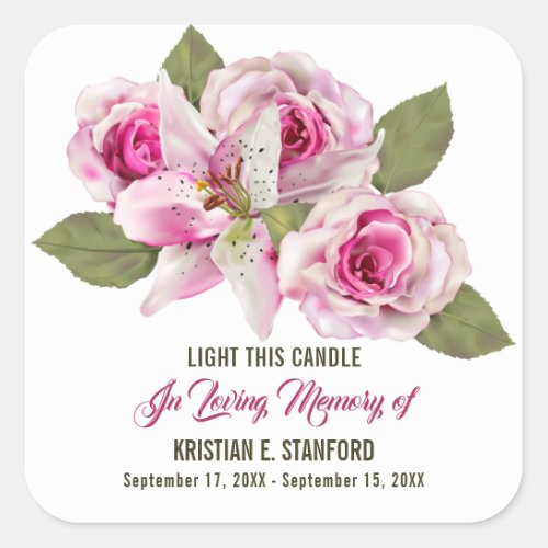 Rose Lily Greenery Candle Memorial Label