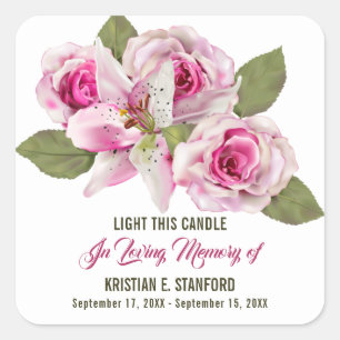 Rose Lily Greenery Candle Memorial Label