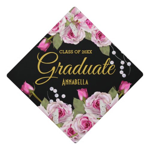 Rose Lily Pearl  Custom Graduation Cap Topper