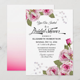 Rose Lily Pearl Pink Bridal Shower Invitation