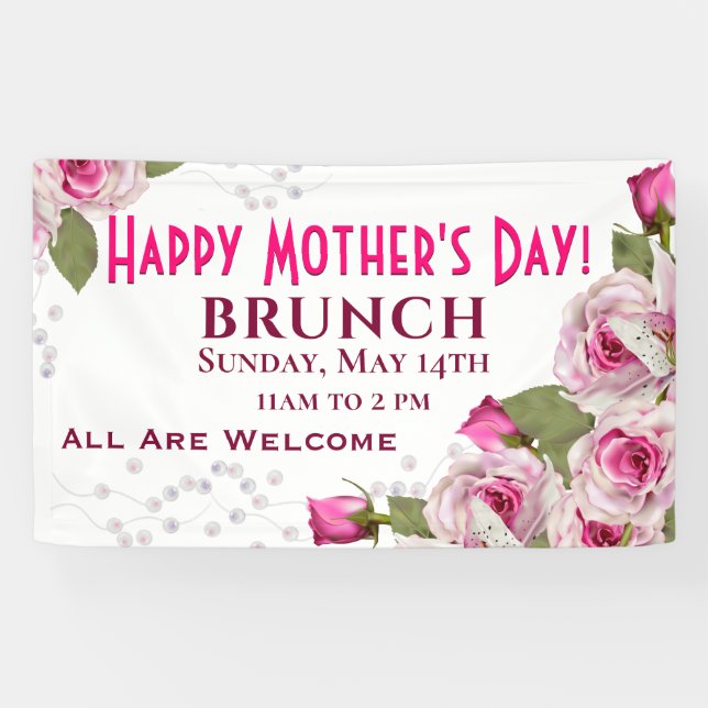 Rose Lily Pearl Pink Mother's Day Banner (Horizontal)