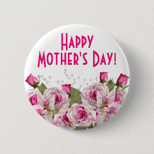 Rose Lily Pearl Pink Mother's Day Button