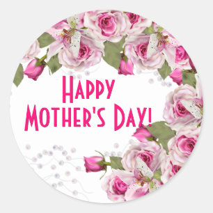 Rose Lily Pearl Pink Mother's Day Classic Round Sticker