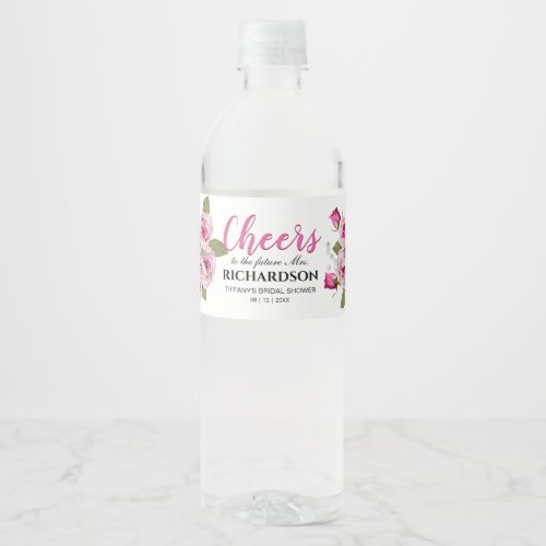 Rose Lily Pearl Pink Wedding Water Bottle Label