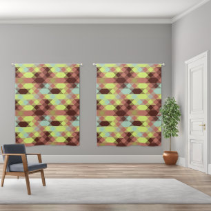 rose, lime, yellow and coffee bean geometric blackout curtains