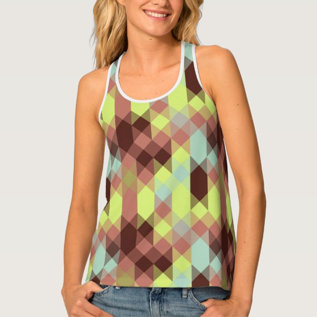 rose, lime, yellow and coffee bean geometric tank top (Front)