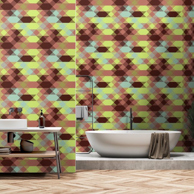 rose, lime, yellow and coffee bean geometric wallpaper  (Bathroom)