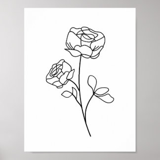 Rose Line Drawing minimalist, modern, art floral Poster