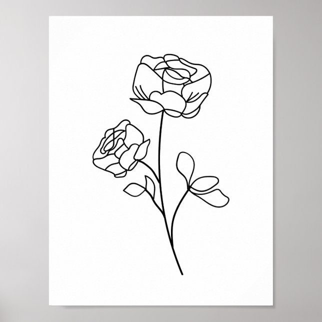 Rose Line Drawing minimalist, modern, art floral  Poster (Front)