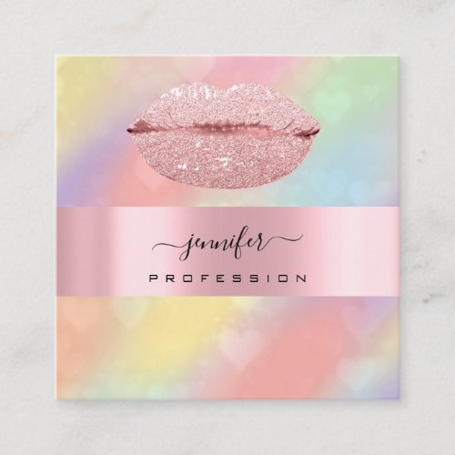 Rose LIPS Hearts Makeup Artist Unicorn Holograph Square Business Card
