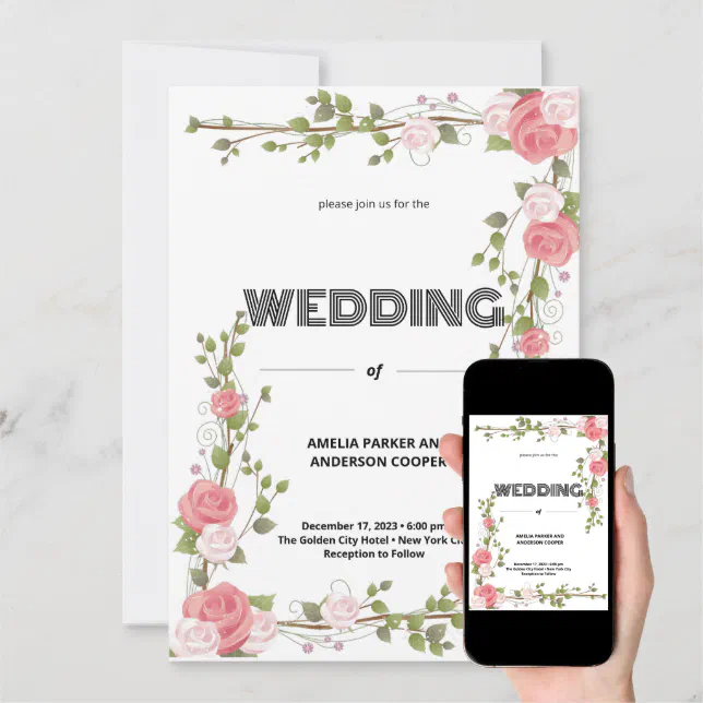 Rose Love and White Background Wedding Invitation | Zazzle