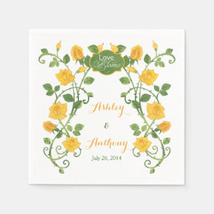 Rose Love Blooms Personalized Wedding   Yellow Napkins