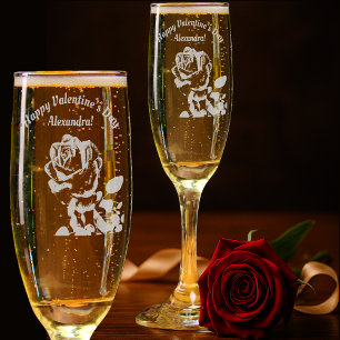 Rose love symbol - Personalized Valentine’s Champagne Flute