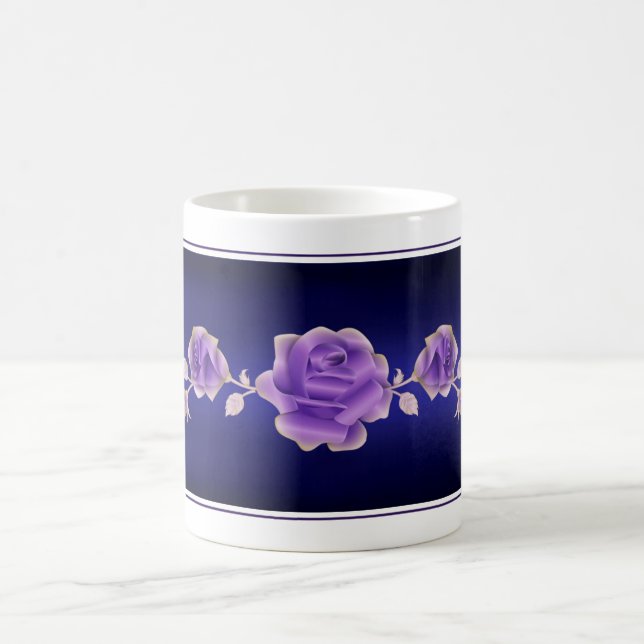 Rose Lovers Design Purple Rose on Metallic Blue Coffee Mug (Center)