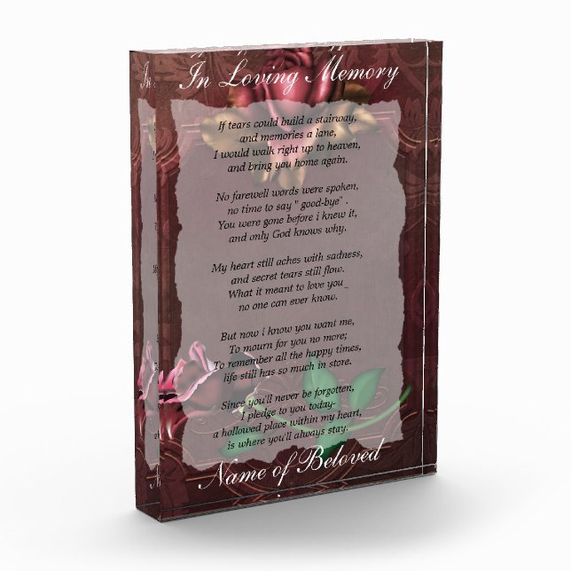 Rose Loving Memory Prayer Award (Left)