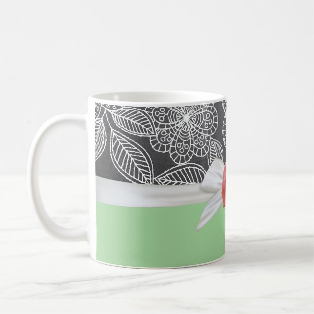 Rose Luxury Green Floral Damask Mug (Left)