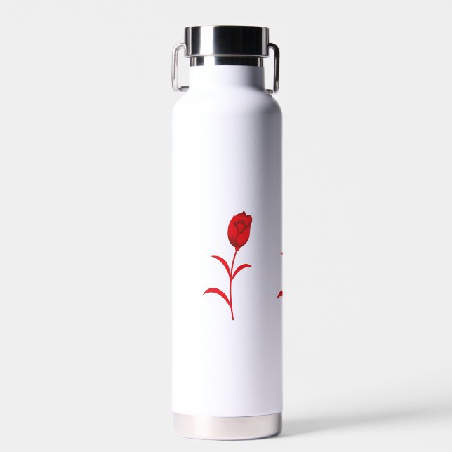 Rose Madder, Lava Red, floral Design Water Bottle (Front)