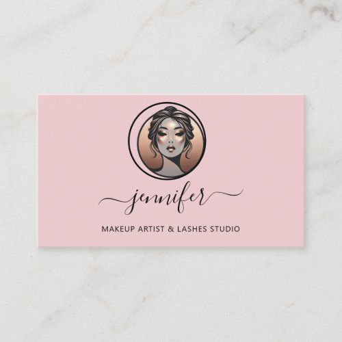 Rose Makeup Artist Logo LashQR Oriental Pink Business Card