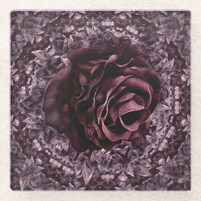 Rose Mandala  Glass Coaster (Front)