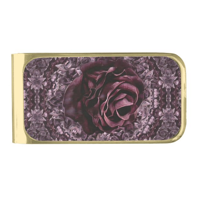 Rose Mandala  Gold Finish Money Clip (Front)