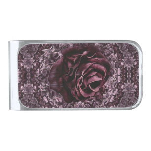 Rose Mandala Silver Finish Money Clip