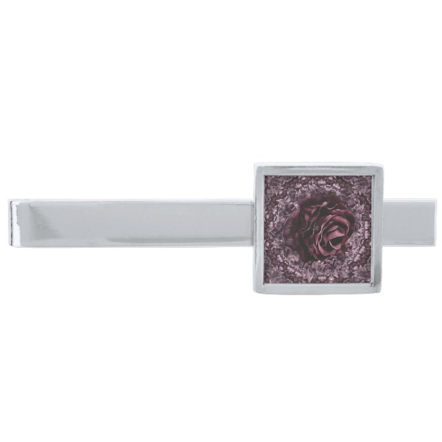Rose Mandala  Silver Finish Tie Bar (Front)