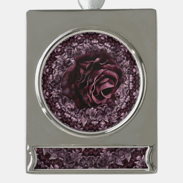 Rose Mandala  Silver Plated Banner Ornament (Front)