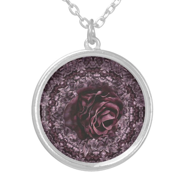 Rose Mandala  Silver Plated Necklace (Front)