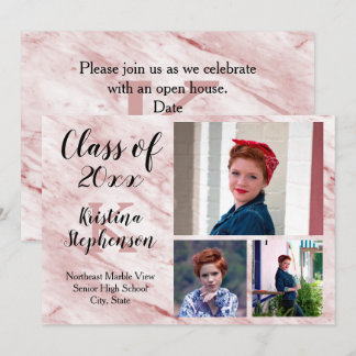 Rose Marble 3 Photo School Graduation Announcement