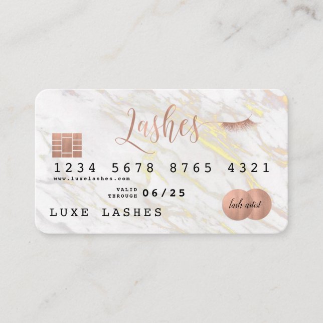 Rose + Marble Credit Card Lash Business Cards (Front)