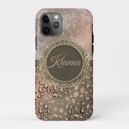  Rose Marble Glittery Leopard  Personalized     iPhone 11 Pro Case