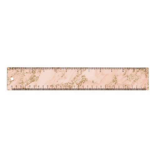 Rose marble gold glitter ruler