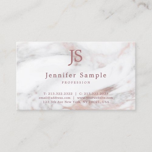 Rose Marble Modern Template Elegant Monogrammed Business Card