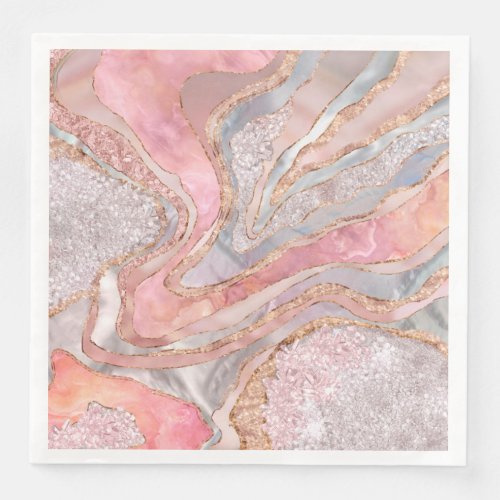 Rose Marble Pearl and crystals geode Digital art Paper Dinner Napkins