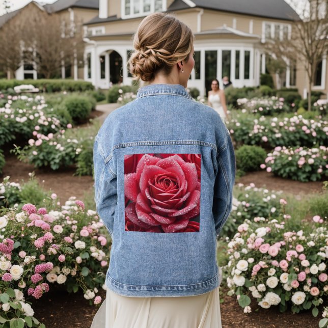 Rose Mark Denim Jacket with Elegant Floral Accent (Wedding Back)