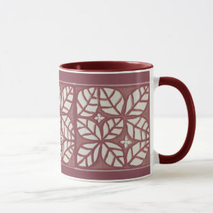 Rose-maroon and white leaf pattern mug