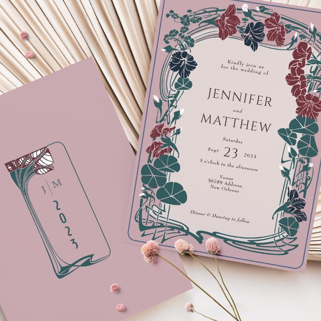 Rose Mauve Maroon Red Sage Wedding Invitation (Creator Uploaded)
