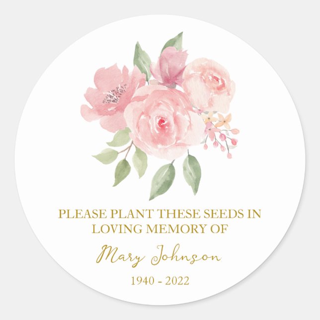 Rose Memorial Funeral Seed Packet Classic Round Sticker (Front)