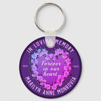 Rose Memorial Heart In Purple And Pink Keychain by MemorialGiftShop at Zazzle