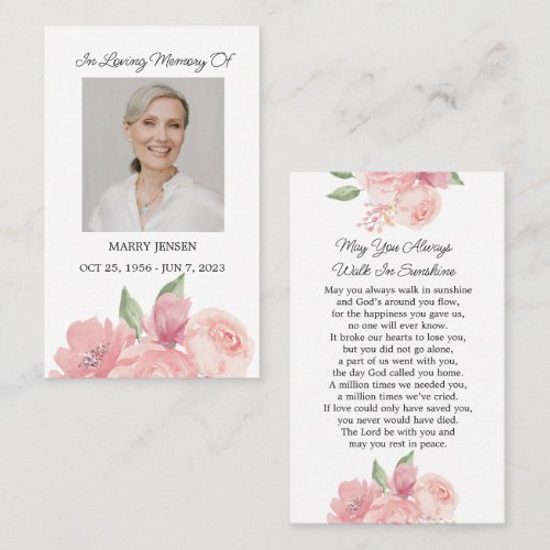 Rose Memorial Photo Funeral Prayer Card