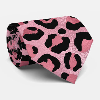 Rose Metallic Leopard Print Neck Tie