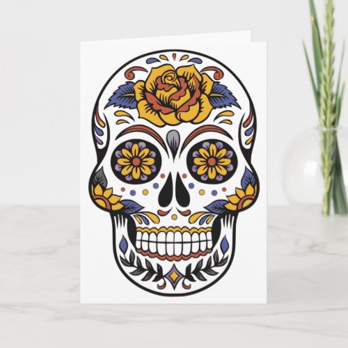 Rose Mexican Sugar Skull Day of the Dead Card