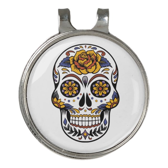 Rose Mexican Sugar Skull Day of the Dead Golf Hat Clip (Front)