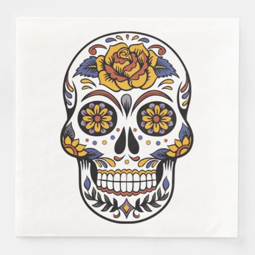 Rose Mexican Sugar Skull Day of the Dead Paper Dinner Napkins