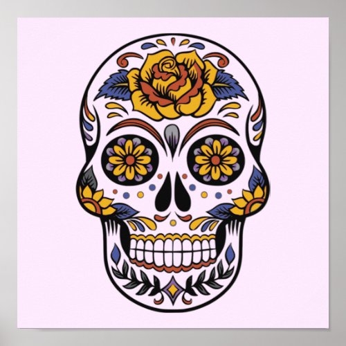 Rose Mexican Sugar Skull Day of the Dead Poster
