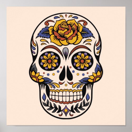 Rose Mexican Sugar Skull Day of the Dead Poster