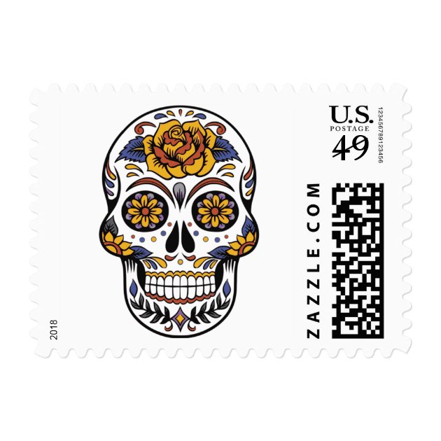 Rose Mexican Sugar Skull Day Of The Dead Stamp