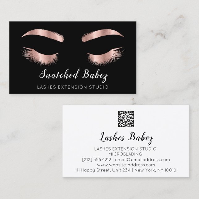 Rose Microblading Makeup Eyelashes QR Code Logo Business Card (Front/Back)